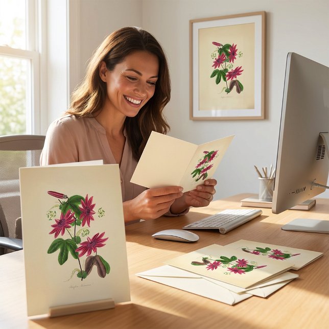 Vintage Red Floral Illustration Card (Please take a look at this beautiful vintage floral illustration greeting card.)