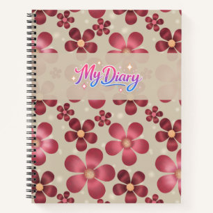 Vintage Red Floral Notebook Cozy Botanical Diary D