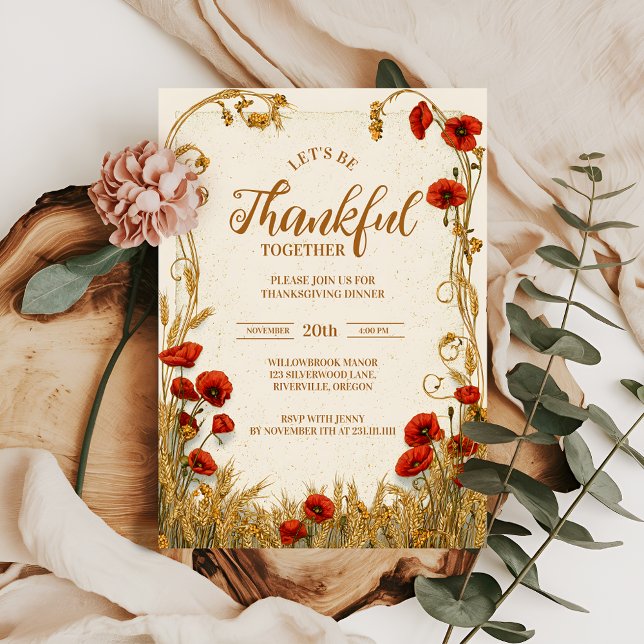 Vintage Red Floral Thanksgiving Celebration Invitation (Creator Uploaded)