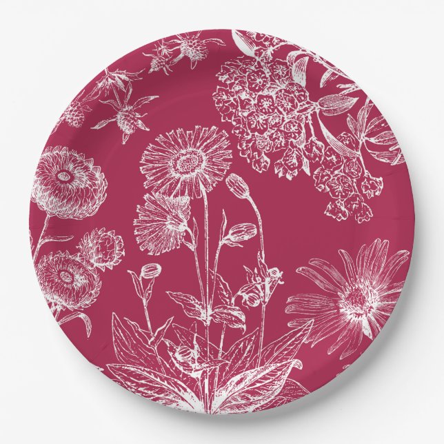 Vintage Red Floral |Thanksgiving | Fall Plates (Front)