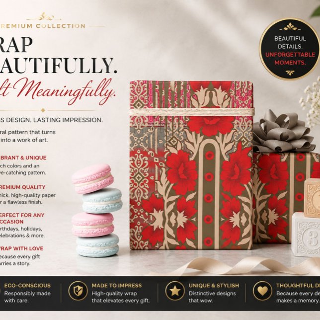Vintage Red Floral Wrapping Paper (Creator Uploaded)
