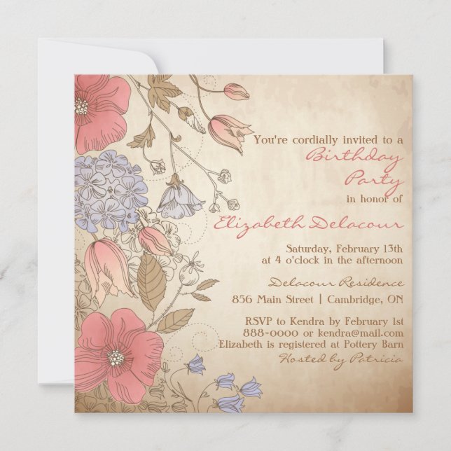 Vintage Red Flowers Bridal Shower Invitation (Front)