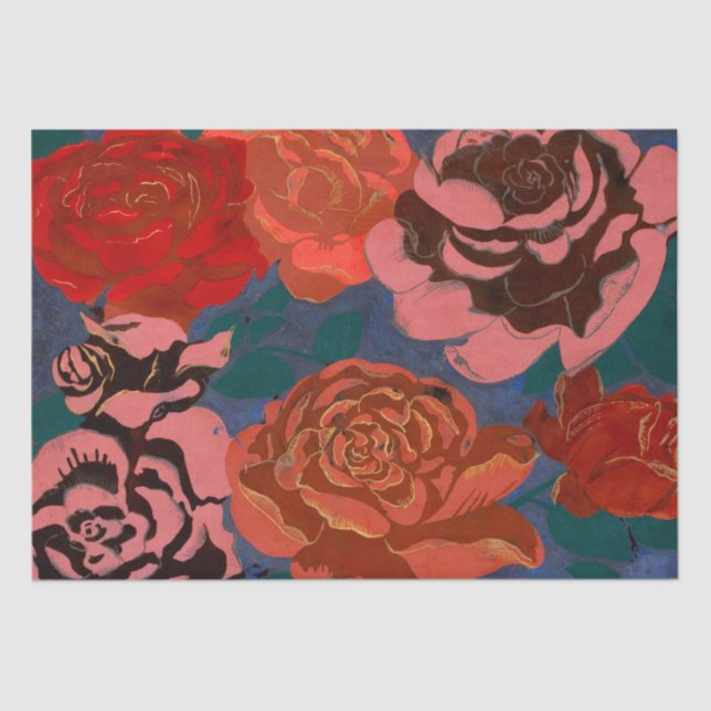 Vintage Red Flowers Floral Tissue Paper (Front)