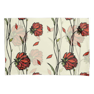 Vintage Red Flowers Illustration Pillowcase