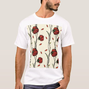 Vintage Red Flowers Illustration T-Shirt