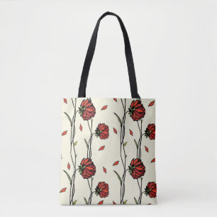 Vintage Red Flowers Illustration Tote Bag