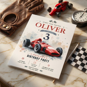 Vintage Red Formula Race Car Birthday Invitation