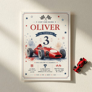 Vintage Red Formula Race Car  Invitation