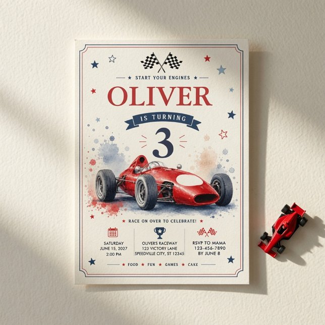 Vintage Red Formula Race Car  Invitation (Creator Uploaded)