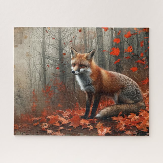 Vintage Red Fox Autumn Foliage 16x20 Jigsaw Puzzle (Horizontal)