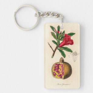 Vintage Red Fruit Flower Pomegranate Illustration Key Ring