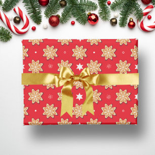 Vintage Red Gingerbread Star Christmas Cookies Wrapping Paper