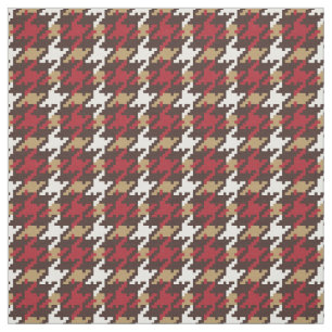 Vintage red gold brown houndstooth plaid pattern fabric