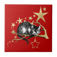 Vintage Red Gold Cheshire Cat Star Christmas