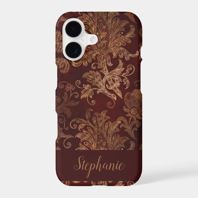 Vintage Red Gold Damask Custom Name (Back)