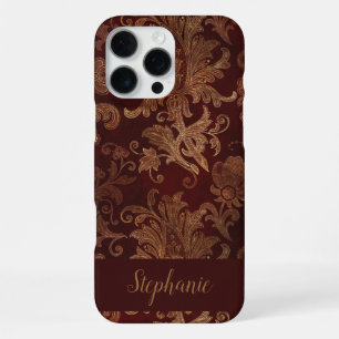 Vintage Red Gold Damask Custom Name iPhone 16 Pro Max Case