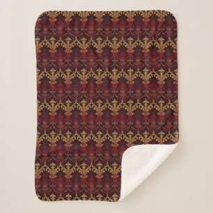 Vintage red gold damask pattern sherpa blanket