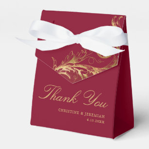 Vintage Red Gold Floral Damask Wedding Thank You Favour Box