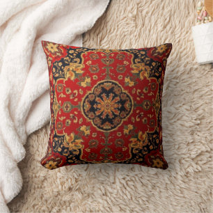 Vintage Red Gold Kashan Carpet Rug Persian  Cushion