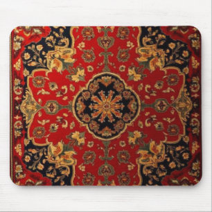 Vintage Red Gold Kashan Carpet Rug Persian Mouse Mat