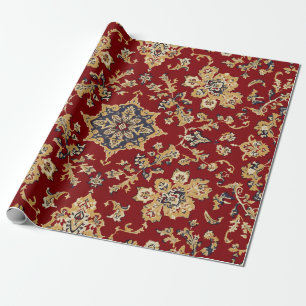 Vintage Red Gold Kashan Carpet Rug Persian Wrapping Paper