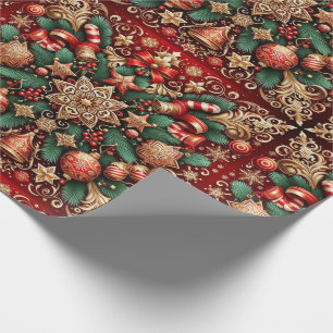 Vintage Red Gold Pattern Christmas  Wrapping Paper