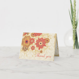 Vintage red gold poppy flowers wedding thank you