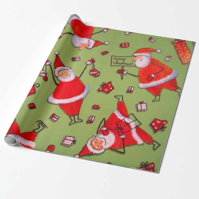 Vintage Red Gold Santa Wrapping Paper (Unrolled)