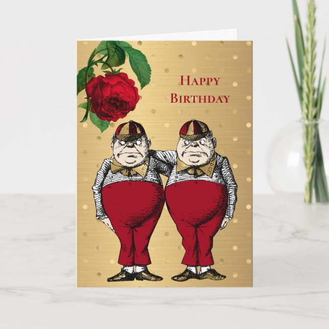Vintage Red Gold Tweedles Birthday Card (Front)