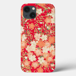 Vintage Red Gold White Japanese Kimono Floral  iPhone 13 Case