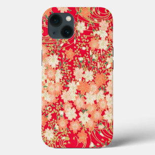 Vintage Red Gold White Japanese Kimono Floral iPhone 13 Case