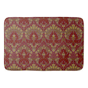 Vintage Red Gold William Morris Autumn Flowers Bath Mat