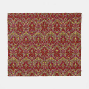 Vintage Red Gold William Morris Autumn Flowers Fleece Blanket