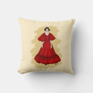 Vintage Red Gown and Blue Shoes Croqui Cushion