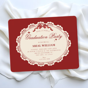Vintage red Graduation Invitation