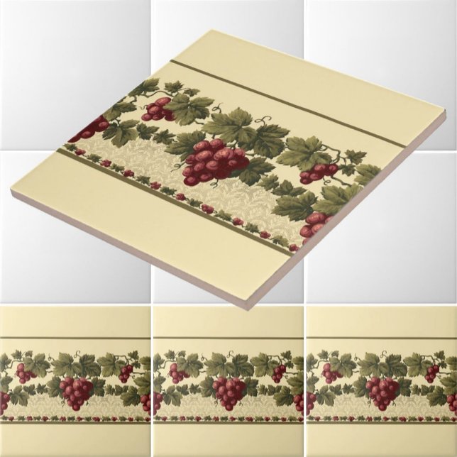 Vintage Red Grapes on Grapevine Frieze Pattern Tile (Creator Uploaded)