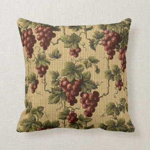 Vintage Red Grapes on Grapevine Pattern Cushion