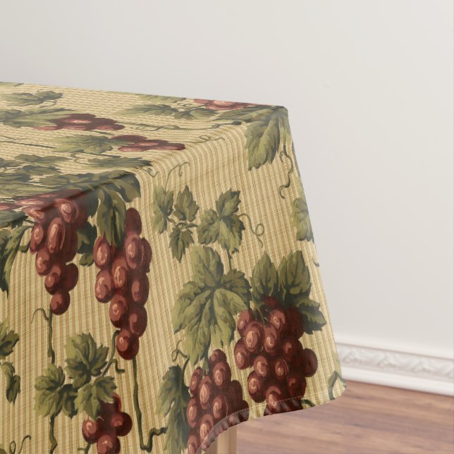 Vintage Red Grapes on Grapevine Pattern Tablecloth (In Situ)