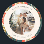 Vintage Red Green Christmas Ornaments Custom Photo Classic Round Sticker<br><div class="desc">This vintage aesthetic holiday sticker features your photo surrounded by a colourful red and green ornament pattern.</div>