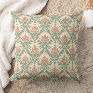 Vintage Red Green Damask Pattern Cushion
