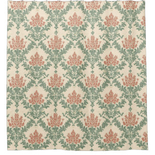 Vintage Red Green Damask Pattern Shower Curtain