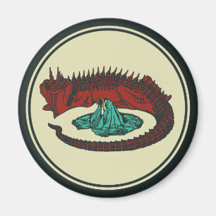 Vintage Red Green Dragon Lady Vector Art Nouveau Magnet
