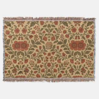 Vintage Red Green Floral  Throw Blanket