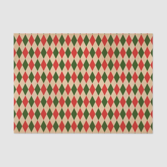 Vintage Red & Green Harlequin Pattern  Tissue Paper (Front)