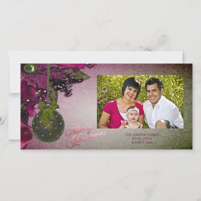 Vintage Red Green Photo Christmas Cards (Front)