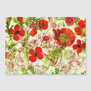 Vintage Red Green Poppies Summer Wildflowers
