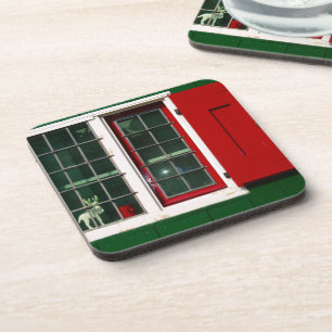 Vintage Red Green White Dutch Window Folklore Coaster