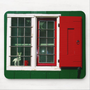 Vintage Red Green White Dutch Window Folklore Mouse Mat
