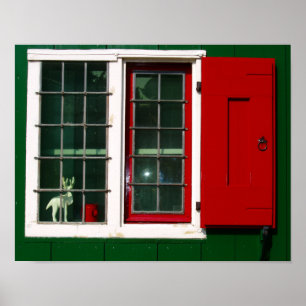Vintage Red Green White Dutch Window Folklore Poster