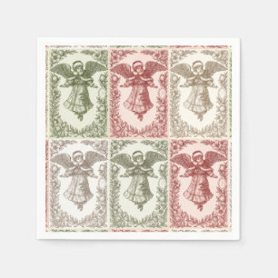 Vintage red green white floral Victorian angel Napkin